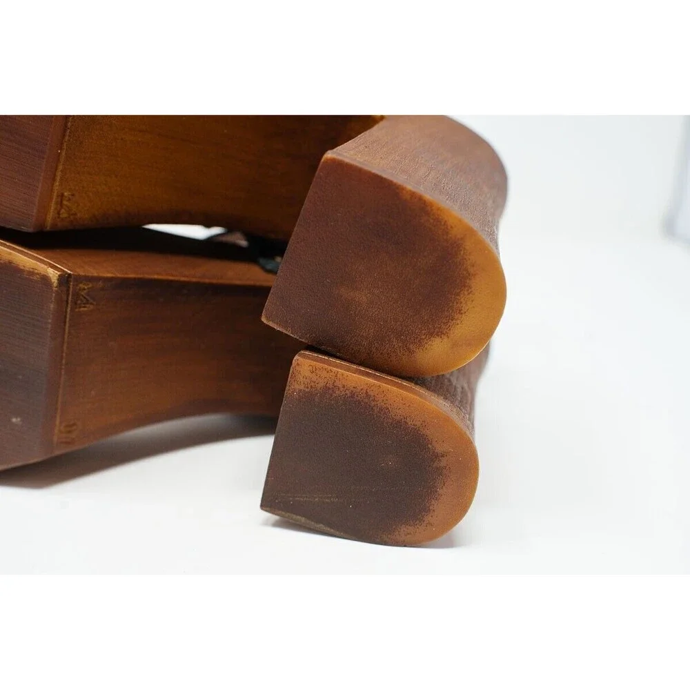 MUSSE & CLOUD 40 US9 Leiza Black Leather Sandals Wood Heel & Platform SPAIN - Picture 8 of 14